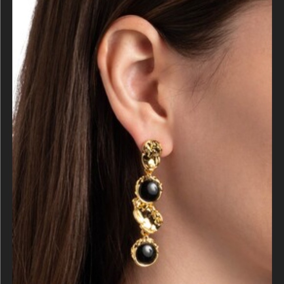 ALEXIS BITTAR • Brut Black Onyx Gold Coin Linear Post Drop Earrings - Picture 8 of 13
